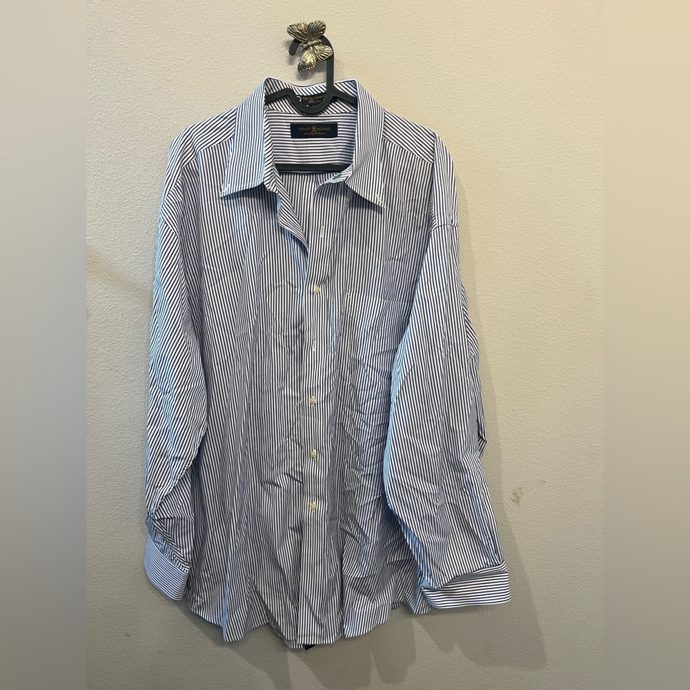 Tommy Hilfiger Navy and White Pinstripe Shirt